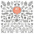 Set of forty unique elements. Black and white ornate Royalty Free Stock Photo