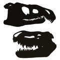 Set of fossilized dinosaur skulls silhouette images. Carnivorous pseudosuchians reptile dinosaur fossil illustrations black prints Royalty Free Stock Photo