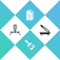 Set Fountain pen nib, Paint brush, File document and Paper cutter icon. Vector