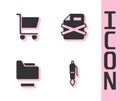Set Fountain pen nib, Shopping cart, Document folder and Delete file document icon. Vector