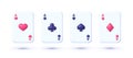 Set of four aces deck of cards for playing poker and casino on white background. Hearts and diamonds casino poker card Royalty Free Stock Photo