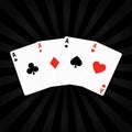 Set of four aces playing cards suits. Winning poker hand. Set of hearts, spades, clubs and diamonds ace Royalty Free Stock Photo