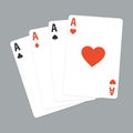 Set of four aces playing cards suits. Winning poker hand. Set of hearts, spades, clubs and diamonds ace. Vector Royalty Free Stock Photo