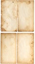 Set of four aged, stained paper sheets with torn edges, isolated on white background. Royalty Free Stock Photo