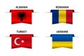 Set of four Albanian, Romanian, Turkish and Ukrainian ribbons. Made in Albania, Made in Romania, Made in Turkey