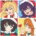 Set of four anime icons with girls