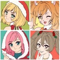 Set of four anime icons with girls