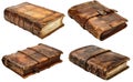 Set of four antique leather-bound books isolated on transparent background