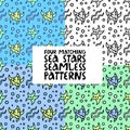 Set of four aquatic sea stars seamless pattern. Vector design for scrapbooking, textile, wallpaper, other surface.