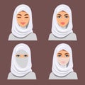 Set four Arab girls in different traditional headdresses. . Vector.