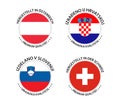 Set of four Austrian, Croatian, Slovenian and Swiss stickers. Made in Austria, Made in Croatia, Made in Slovenia Royalty Free Stock Photo