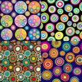 Set of four backgrounds with circular shapes and flowers
