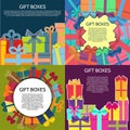 Set of four backgrounds with a colorful gift boxes