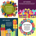 Set of four backgrounds with a colorful gift boxes