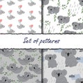 A set of four backgrounds with cute koalas. Decorative wallpaper for the nursery in the Scandinavian style. Vector. Suitable for Royalty Free Stock Photo