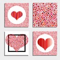 Set of four backgrounds with red hearts. Symbol of love.