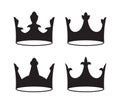 Set of four black crowns for heraldry design on white background