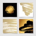 Set of four black and gold ink brushes grunge square pattern Royalty Free Stock Photo