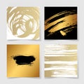 Set of four black and gold ink brushes grunge square pattern Royalty Free Stock Photo