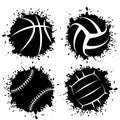 Ink blots grunge sport balls Royalty Free Stock Photo