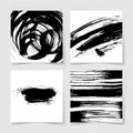 Set of four black ink brushes grunge pattern, hand drawing backg