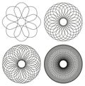 Set of four black line spirograph abstract elements