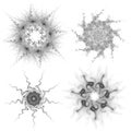 Set of four black snowflakes on a white background. Abstract computer generated fractal image of a snowflake Royalty Free Stock Photo