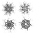 Set of four black snowflakes on a white background. Abstract computer generated fractal image of a snowflake Royalty Free Stock Photo