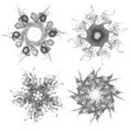 Set of four black snowflakes on a white background. Abstract computer generated fractal image of a snowflake Royalty Free Stock Photo