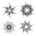 Set of four black snowflakes on a white background. Abstract computer generated fractal image of a snowflake Royalty Free Stock Photo