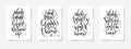 set of four black and white hand lettering alphabet design posters