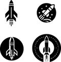 set of black and white minimalist war missile icon in line style, representing attack and conflict power. Royalty Free Stock Photo