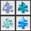 Set of Four Blue Snowy Abstract Tree Backgrounds