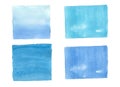 Set of four blue, turquoise watercolor colors and white watercolor background Royalty Free Stock Photo