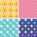 Set of four blue yellow pink geometric patterns