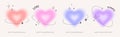 Set of four blurred heart symbols with black thin frames and stars, Valentine\'s Day decorative elements Royalty Free Stock Photo