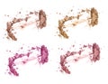 Set of four blushes and face corrector isolated on white. Crushed blushes set in trendy bright colors.
