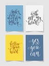 Set of four bright colors handwritten lettering positive quotes