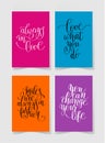 Set of four bright colors handwritten lettering positive quotes