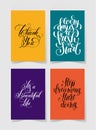 Set of four bright colors handwritten lettering positive quotes