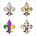 Set of four bright multicolored Mardi Gras symbols.