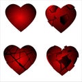 Set of four broken hearts, vector file eps 10
