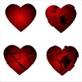 Set of four broken hearts, vector file eps 10 Royalty Free Stock Photo