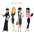 Set of four business woman, cartoon female team