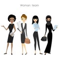 Set of four business woman, cartoon female team