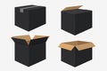 Set of Four Cardboard Boxes. Open and Closed Black Box Royalty Free Stock Photo