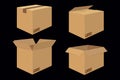 Set of Four Cardboard Boxes. Open and Closed Box Royalty Free Stock Photo