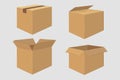 Set of Four Cardboard Boxes. Open and Closed Box Royalty Free Stock Photo