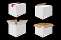 Set of Four Cardboard Boxes. Open and Closed White Box Royalty Free Stock Photo