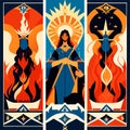 Set of four cards with the image of the virgin Mary. Vector illustration Generative AI